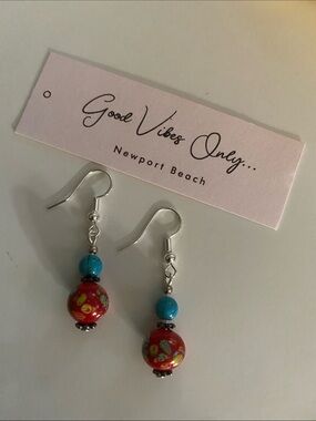 Good Vibes Only Red & Turquoise Beaded Drop Earrings by Good Vibes Only